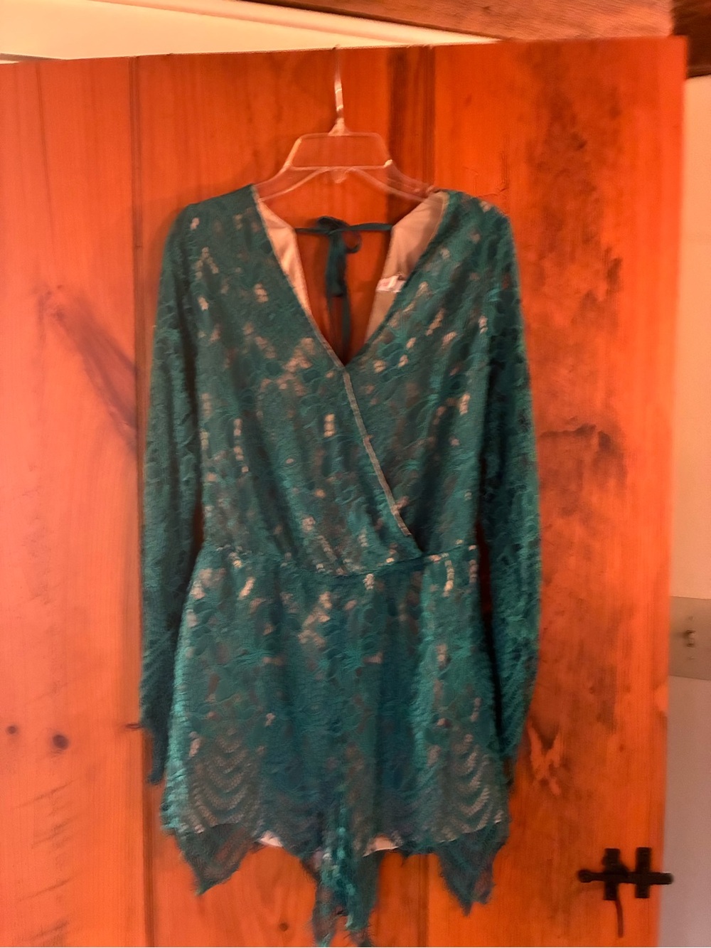 Xhilaration Teal Lace Long-Sleeve Romper